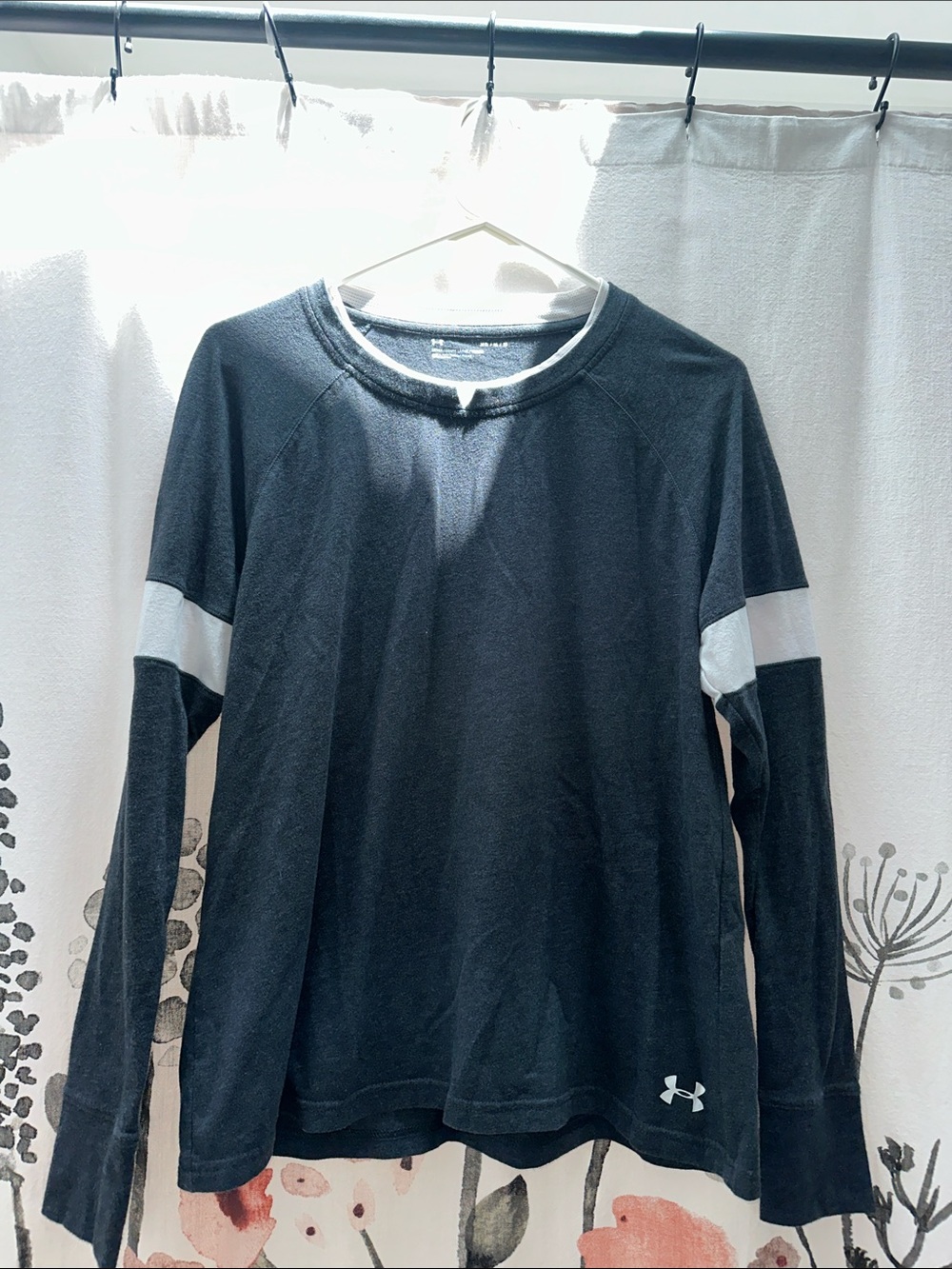 Under Armour Gray Long Sleeve Tee with White Sleeve Bands